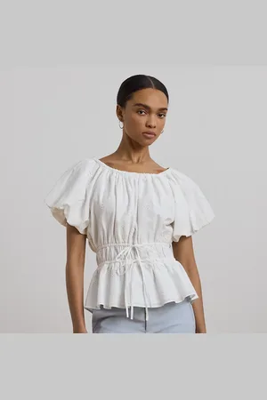 Ralph Lauren Eyelet Cotton Voile Peplum Blouse