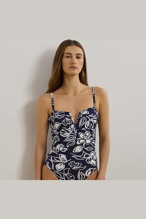 Ralph Lauren Two-Tone Floral Shirred One-Piece