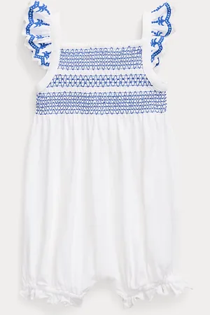 Ralph Lauren Smocked Eyelet Cotton Bubble Shortall