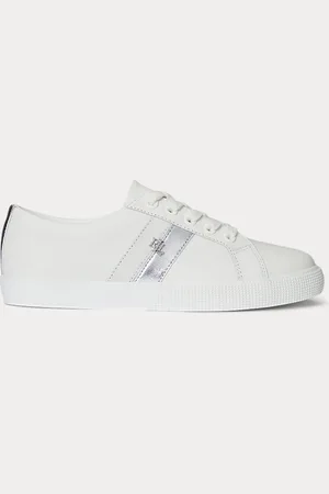 Ralph Lauren Janson II Metallic-Trim Leather Trainer