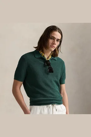 Ralph Lauren Mesh-Knit Linen Johnny-Collar Jumper
