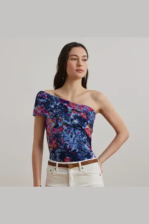 Ralph Lauren Print Stretch Jersey One-Shoulder Top