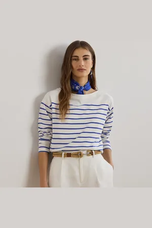 Ralph Lauren Striped Cotton Jersey Boatneck Top