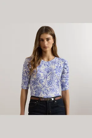 Ralph Lauren Floral Slub Jersey Elbow-Sleeve T-Shirt