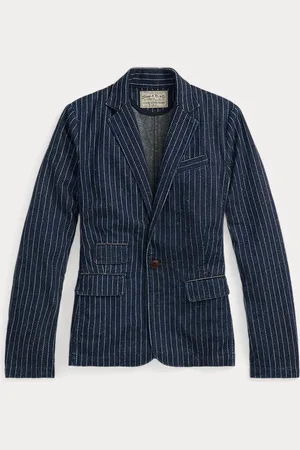 Ralph Lauren Indigo Dot-Stripe Denim Blazer