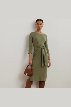 Ralph Lauren Tie-Front Cotton-Blend Crewneck Dress