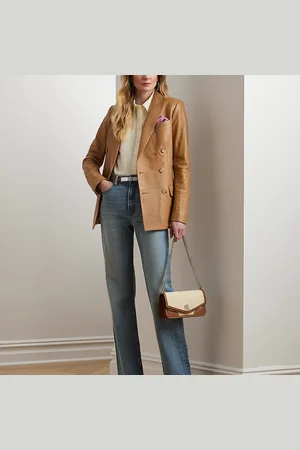 Ralph Lauren Straw & Leather Medium Sawyer Bag