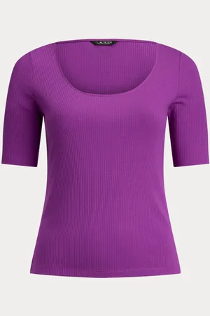 Ralph Lauren Curve - Rib-Knit Cotton-Blend Elbow-Sleeve Tee