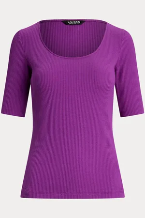 Ralph Lauren Rib-Knit Cotton-Blend Elbow-Sleeve Tee