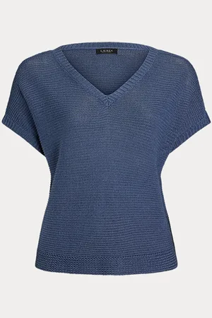 Ralph Lauren Curve - Linen-Blend Short-Sleeve V-Neck Jumper