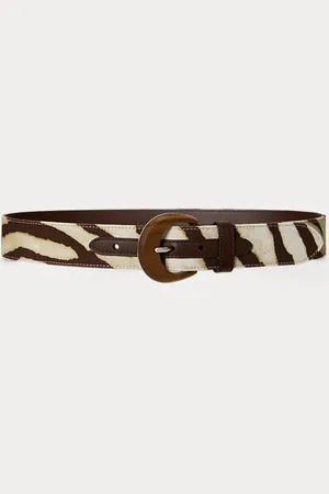 Ralph Lauren Zebra-Print Wood-Buckle Wide Belt