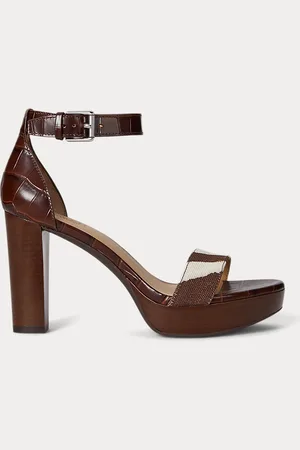 Ralph Lauren Sylvia Zebra-Print-Trim Embossed Sandal