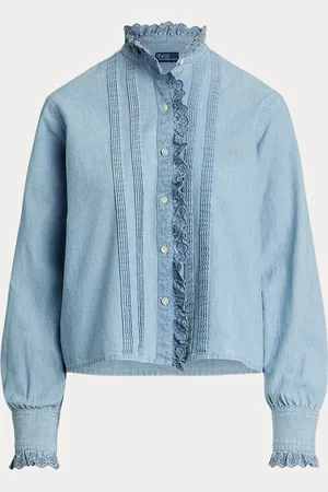 Ralph Lauren Ruffle-Trim Chambray Top