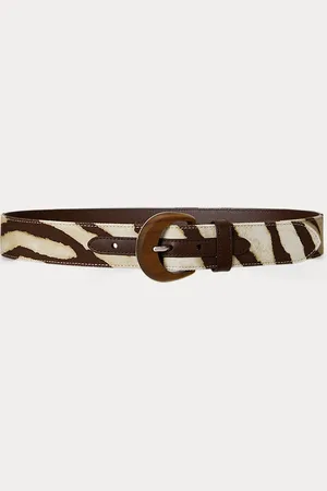 Ralph Lauren Zebra-Print Wood-Buckle Wide Belt