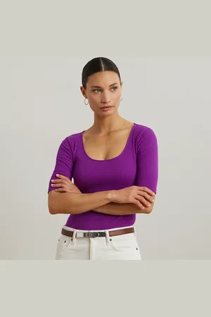 Ralph Lauren Rib-Knit Cotton-Blend Elbow-Sleeve Tee