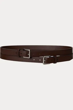 Ralph Lauren Leather Double-Buckle Stacked Wide Belt