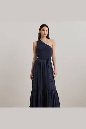 Ralph Lauren Belted Slub Jersey One-Shoulder Dress