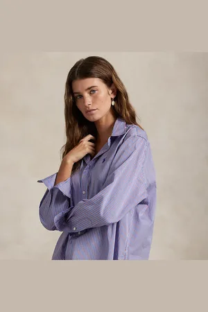Ralph Lauren Cropped Boxy Fit Striped Cotton Shirt