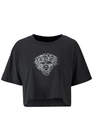 ED HARDY Lyhythihainen t-paita Tiger glow crop top black EU S