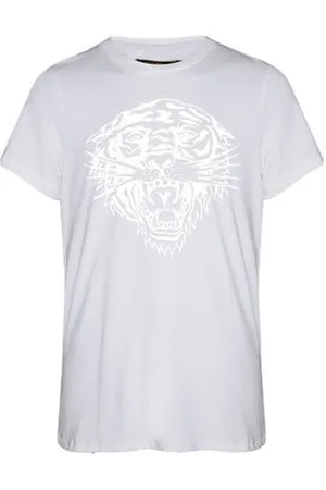 ED HARDY Lyhythihainen t-paita Tiger glow tape crop tank top white EU M