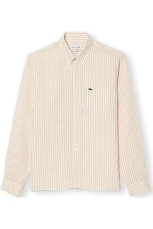 Lacoste Pitkähihainen paitapusero Regular Fit Linen Shirt CH6985 - Blanc/Beige EU M / L