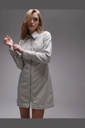 Topshop Denim Zip Through Shirt Dress