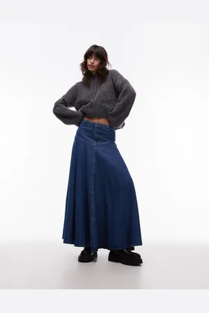 Topshop Denim A-line Full Skirt