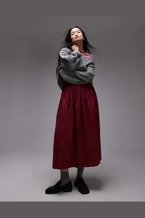 Topshop Crinkle Cotton Laundered Full Skirt
