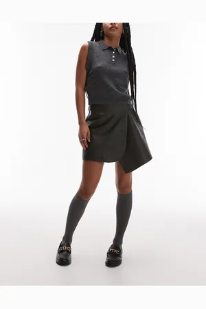 Topshop Petite Faux Leather Wrap Mini Skirt