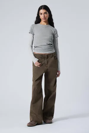Weekday Low Rise Wide Leg Washed Twill Trousers