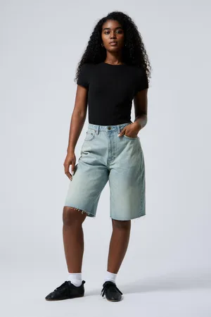 Weekday Halo Curve High Rise Wide Leg Denim Shorts