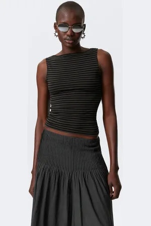 Weekday Annie Striped Sleeveless Boat-Neck Top