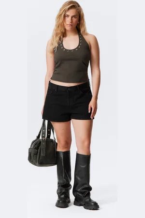 Weekday Duchess Low Rise Distressed Mini Denim Shorts