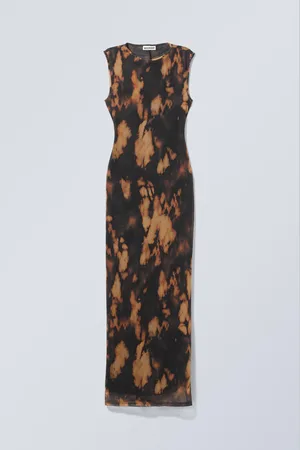 Weekday Printed Maxi Mesh Slit Dress