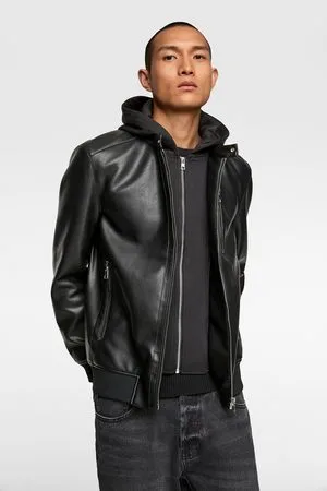 Zara Faux leather jacket with contrasting hood